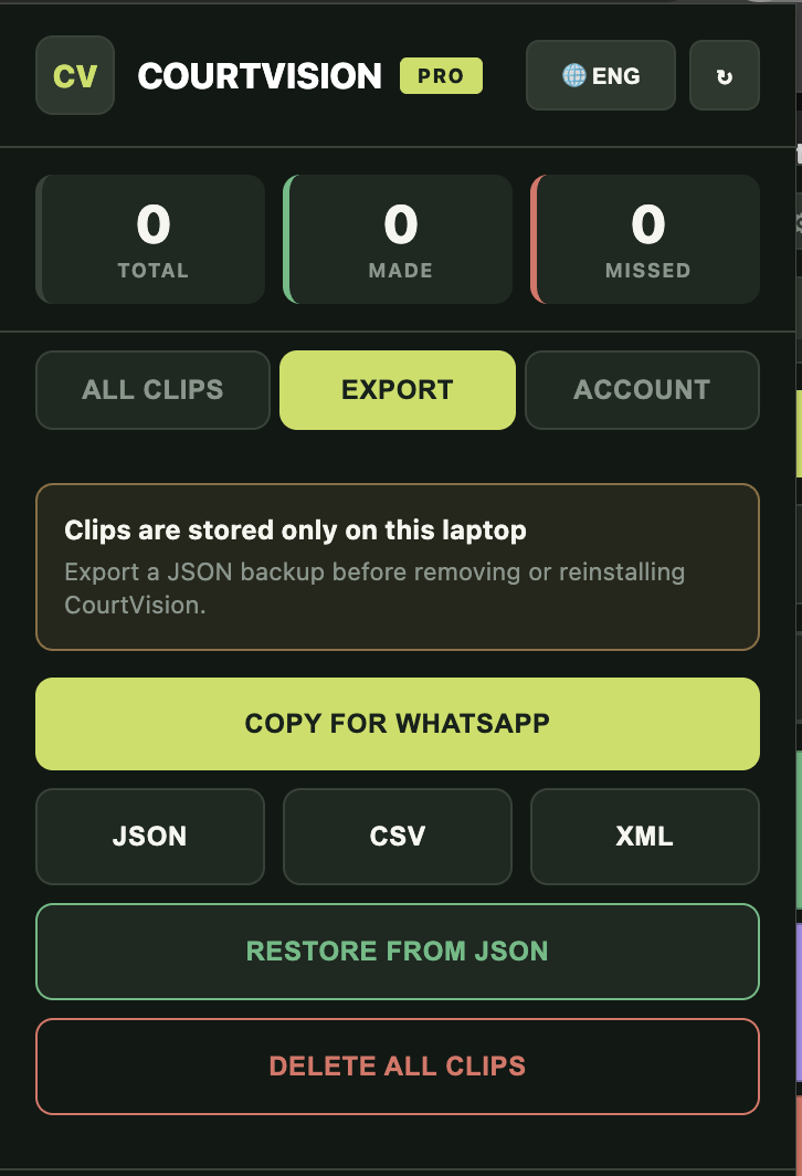 CourtVision export and backup tools